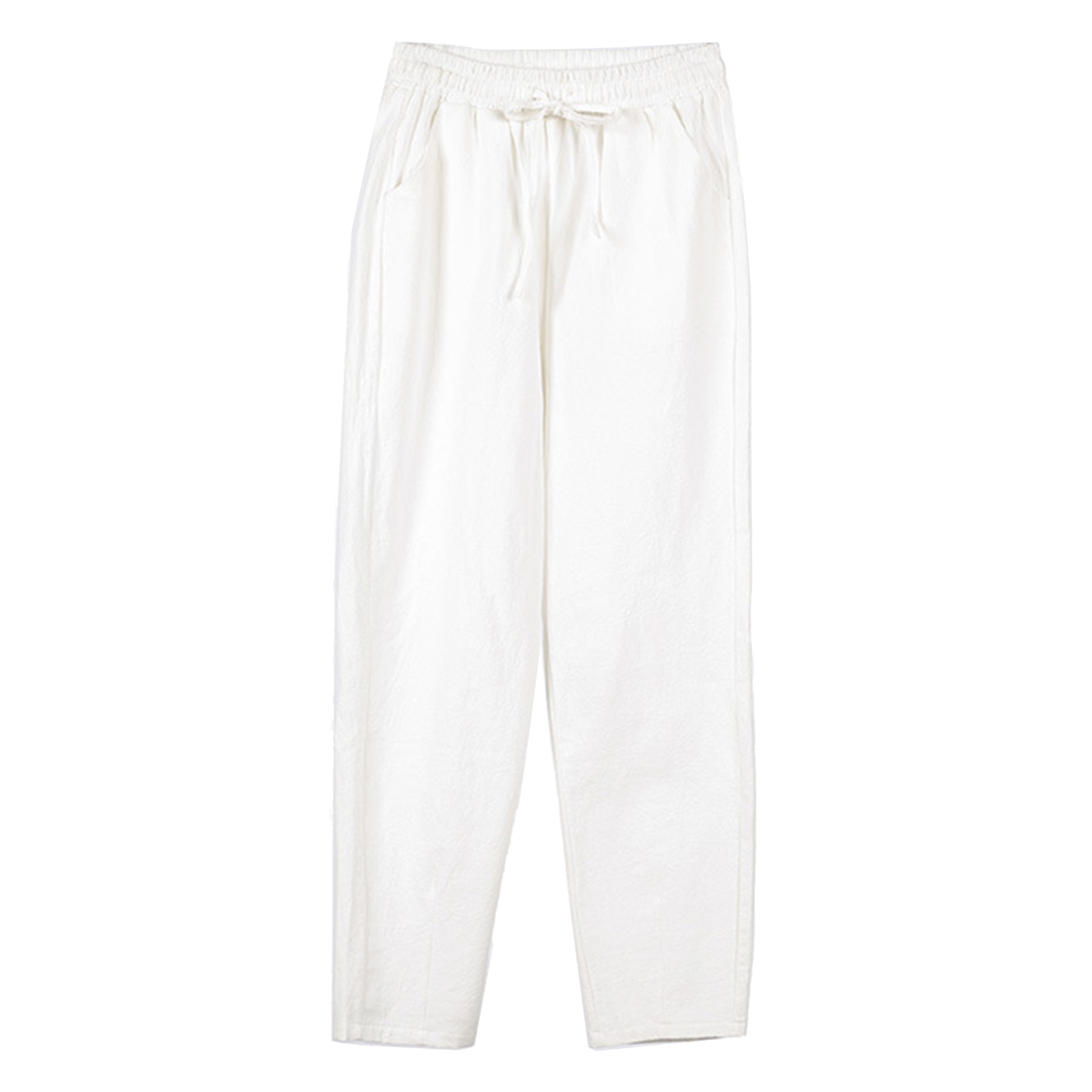 thumbnail image 2 of Pantalones palazzo de algodón y lino de cintura alta para mujer: pierna ancha, corte holgado, bolsillos, transpirables para verano/playa, 2 of 3